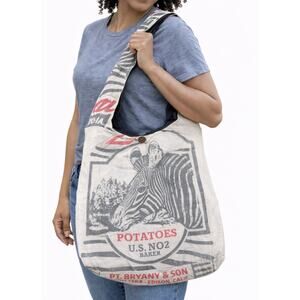 Zebra Flour Sack Purse Bag Cotton Tote Vintage Look Feed Sack Cross Body